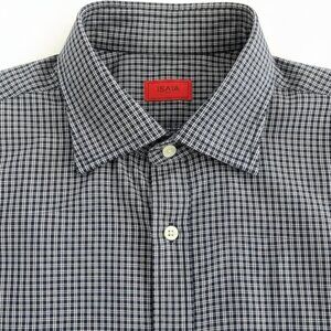 Isaia Napoli Navy Seersucker Dress Shirt | Sz 16.5 (Tailored to 16)